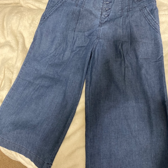 Sundance Bethany Wide Leg Jeans Cropped Pleated WomensBlue High Rise Str… - Picture 2 of 6